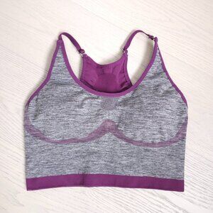 Seamless Sports Bra Grey Purple Size Small Adjustable Straps Removable Pads